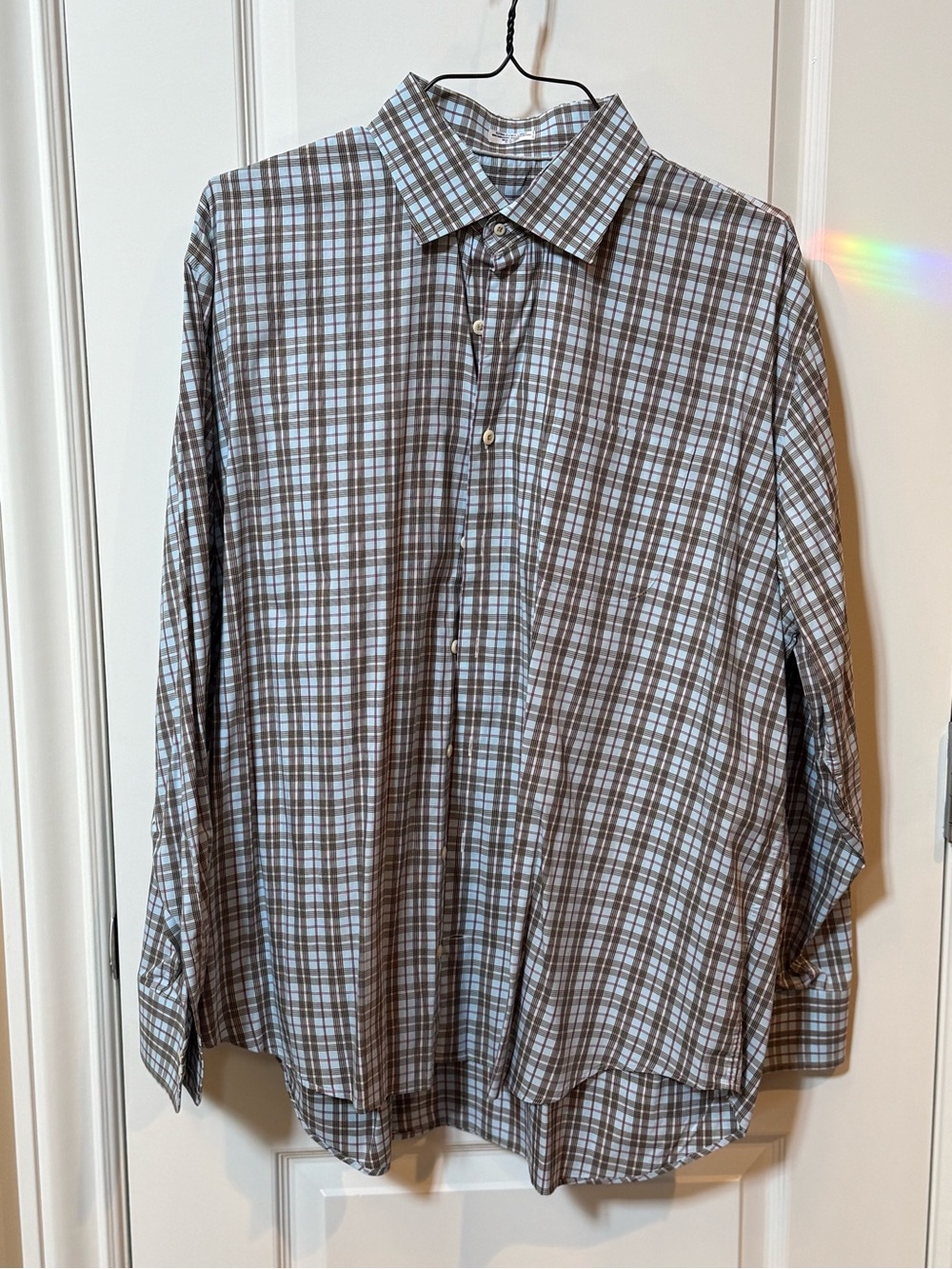 Peter Millar Brown and Light Blue Plaid Button-Down Shirt